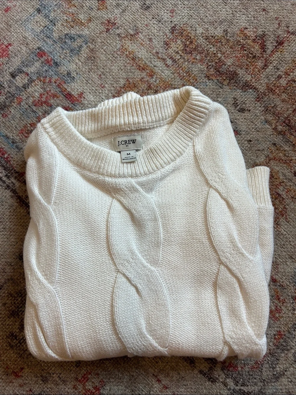 J. Crew White Cable-Knit Crewneck Sweater